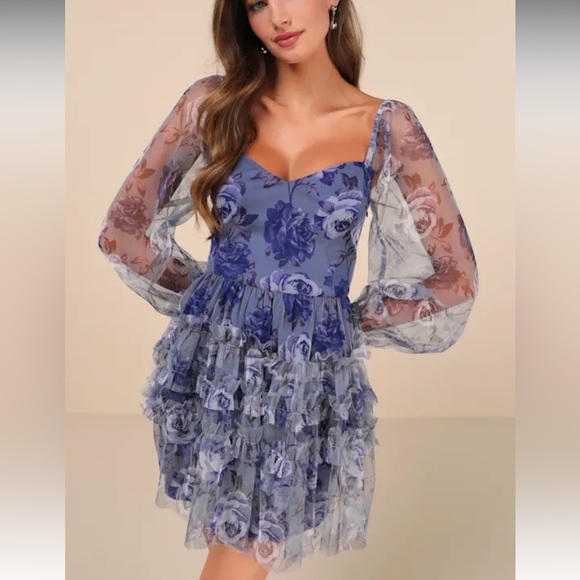 Lulus Dresses & Skirts - Lulus adoring whimsy blue floral ruffle dress
